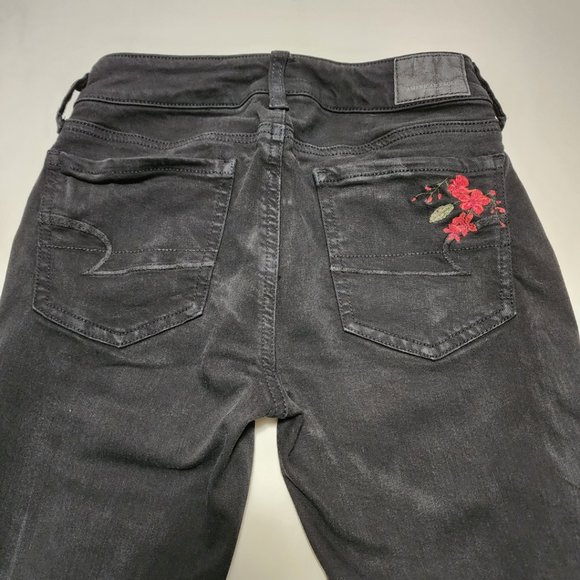 American Eagle Rose Floral Embroidered Low Rise Jeggings - Picture 2 of 5